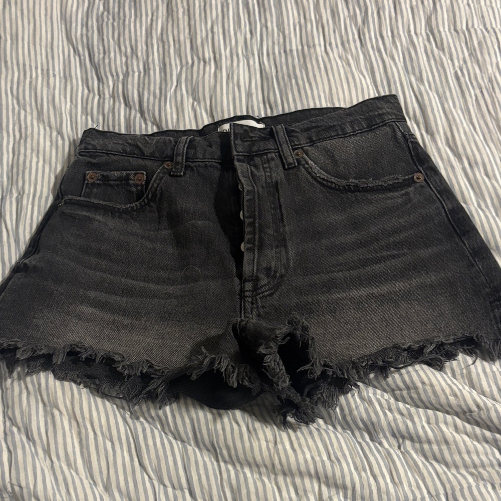 Zara Black Denim Frayed Hem Shorts